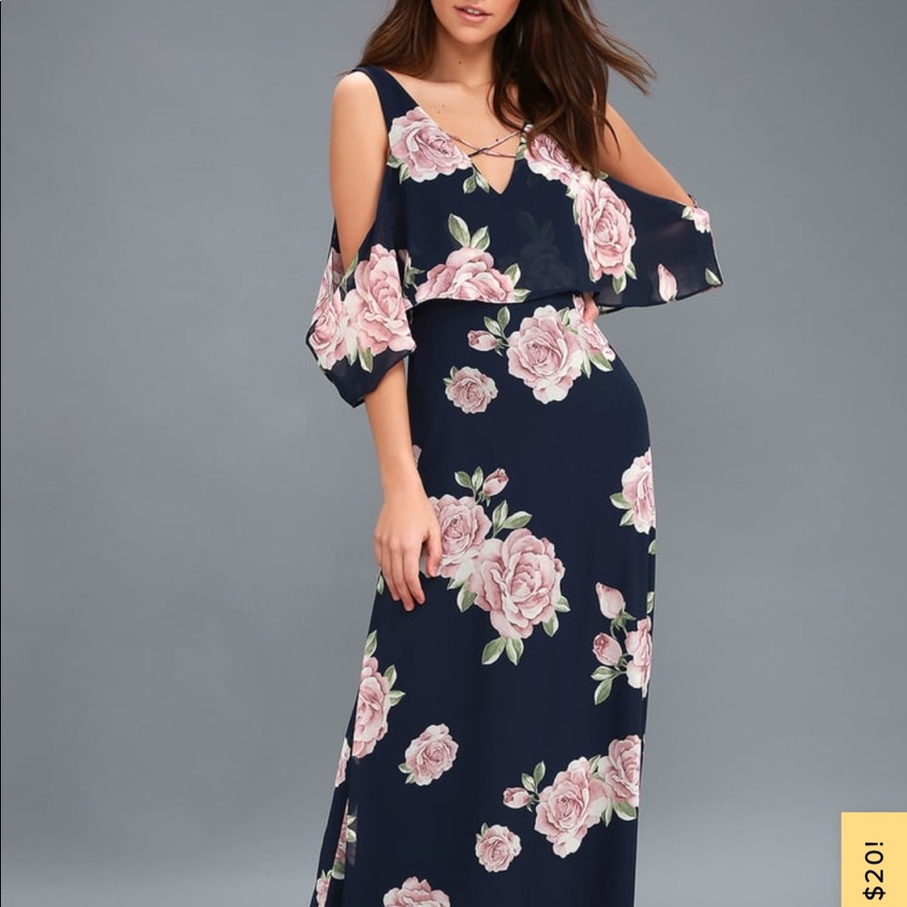 Lulu’s Navy Blue Floral Print Maxi Dress